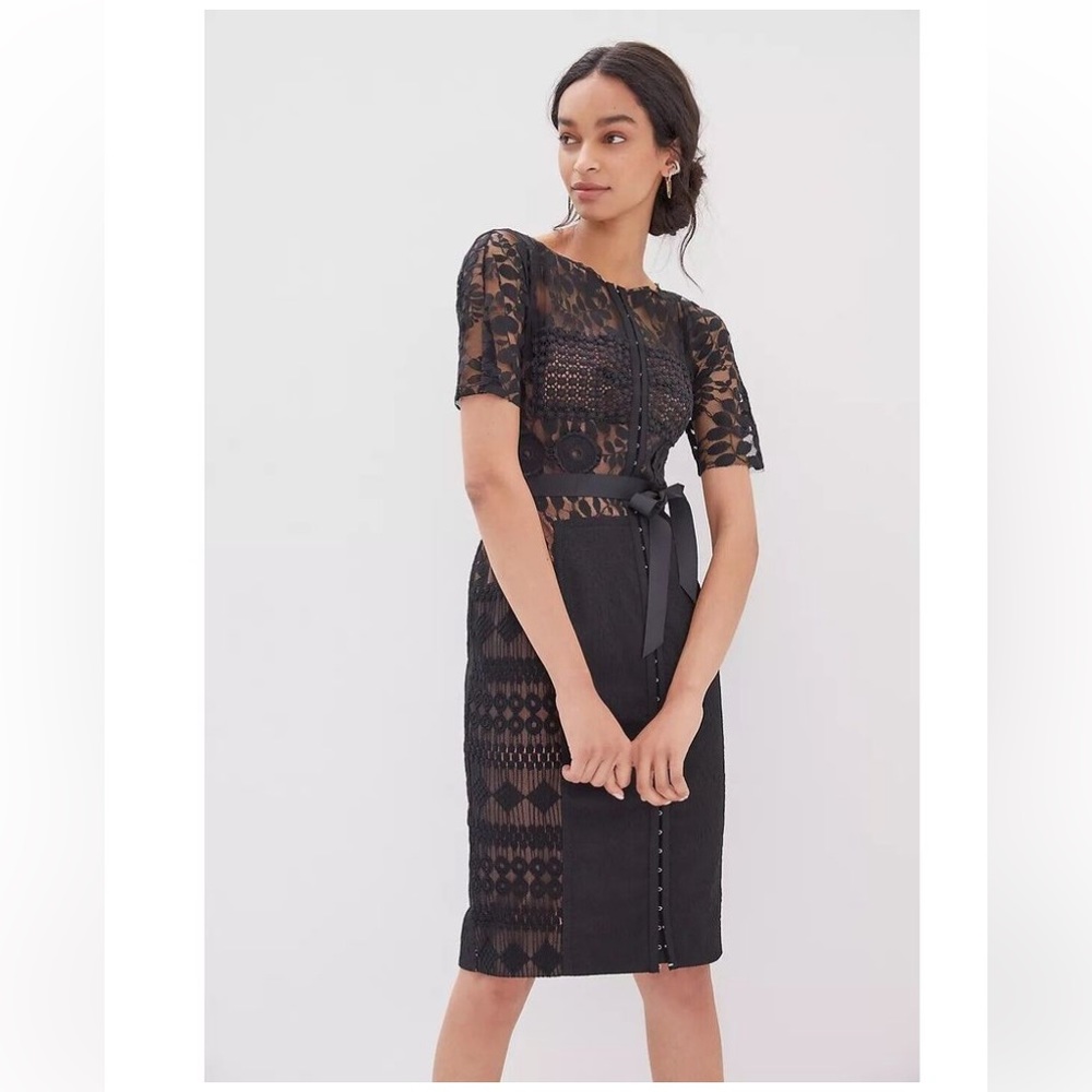 Brand New Anthropologie Black Lace Midi Dress